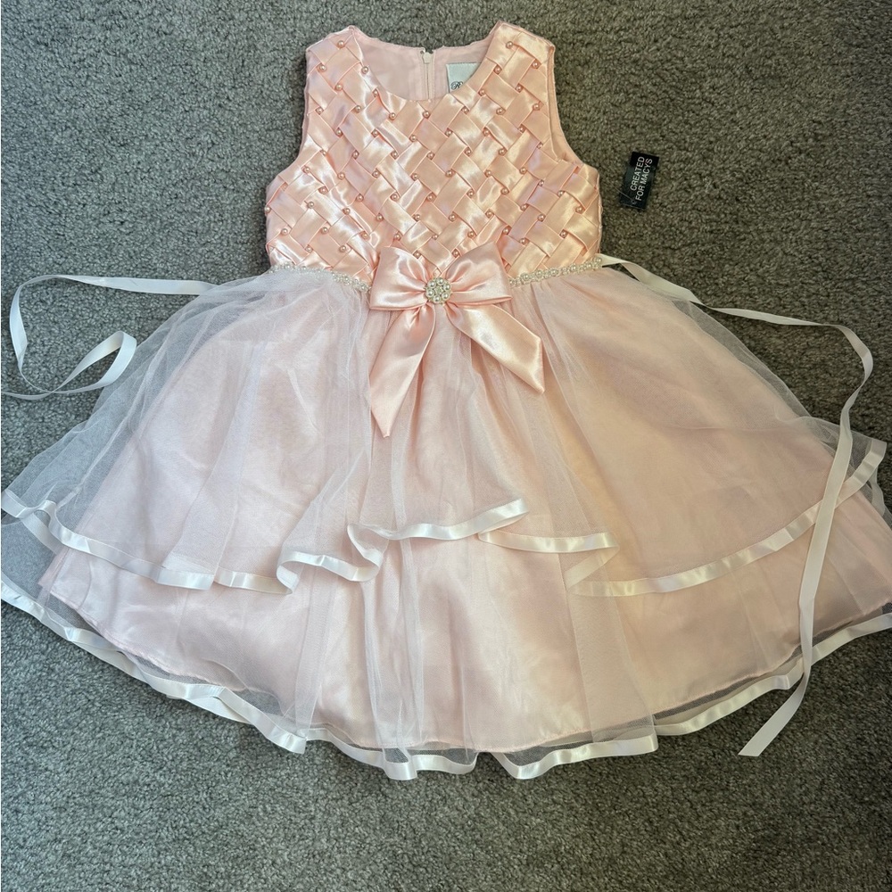 Rare Editions Light Pink Satin-Trim Dress with Pearl Detail